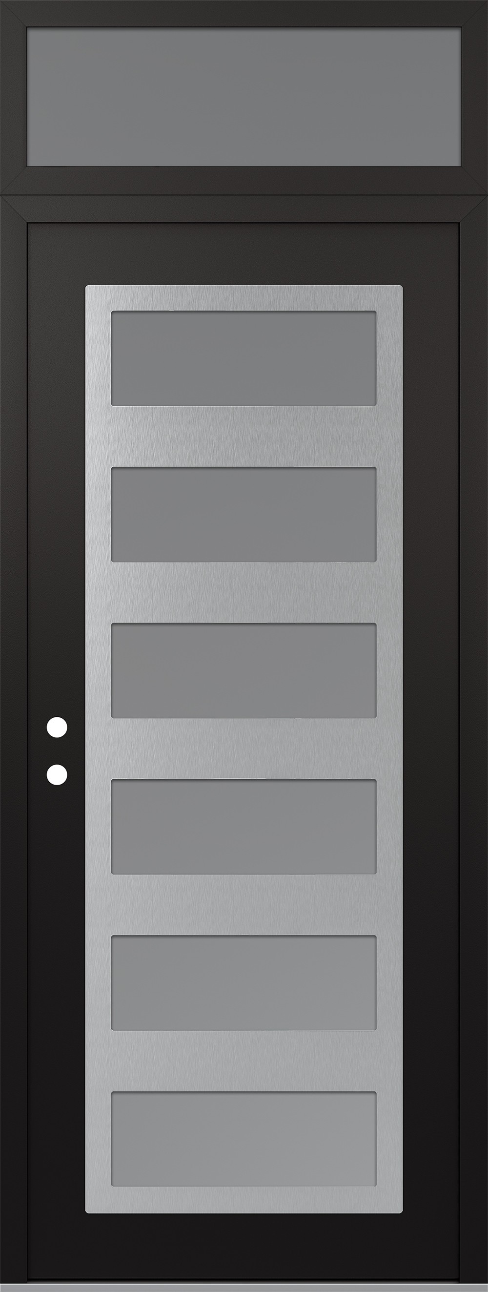 Modern Steel Front Door DIAMOND C9 36" X 96" BLACK/WHITE FROSTED GLASS PANEL STAINLESS STEEL RHI WITH TRANSOM FROSTED GLASS