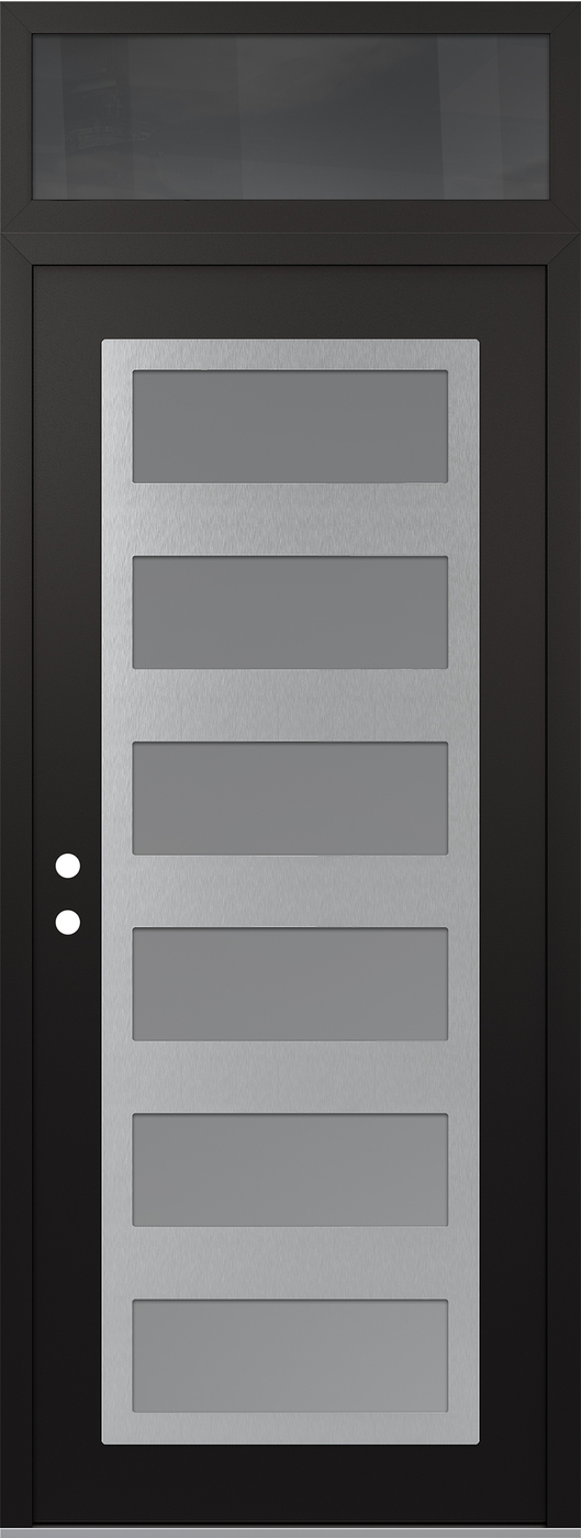 Modern Steel Front Door DIAMOND C9 36" X 96" BLACK/WHITE FROSTED GLASS PANEL STAINLESS STEEL RHI WITH TRANSOM MIRRORED GLASS