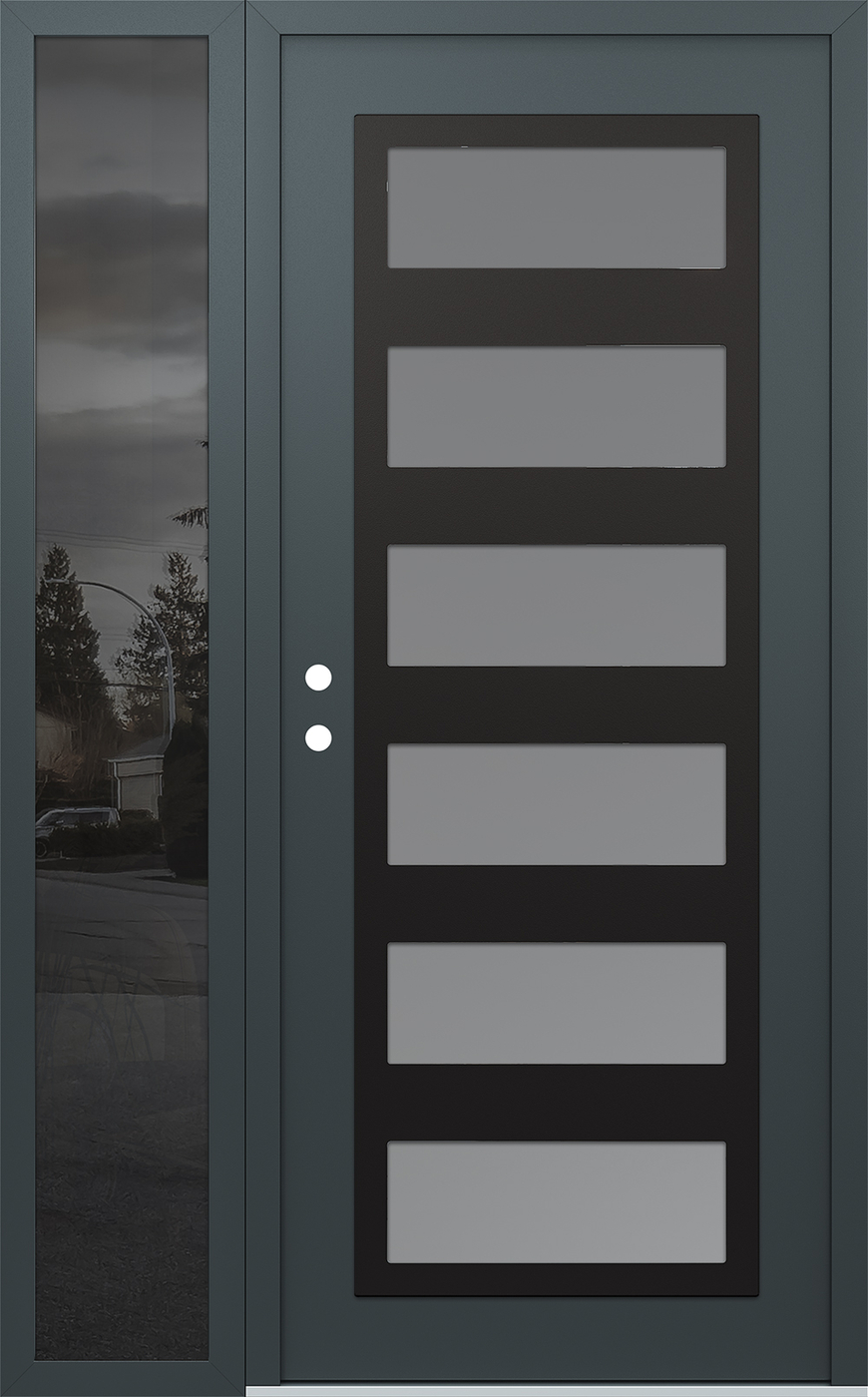 Modern Steel Front Door Diamond C9 48" x 80" anthracite/anthracite frosted Glass Panel black RHI with Sidelite mirrored Glass