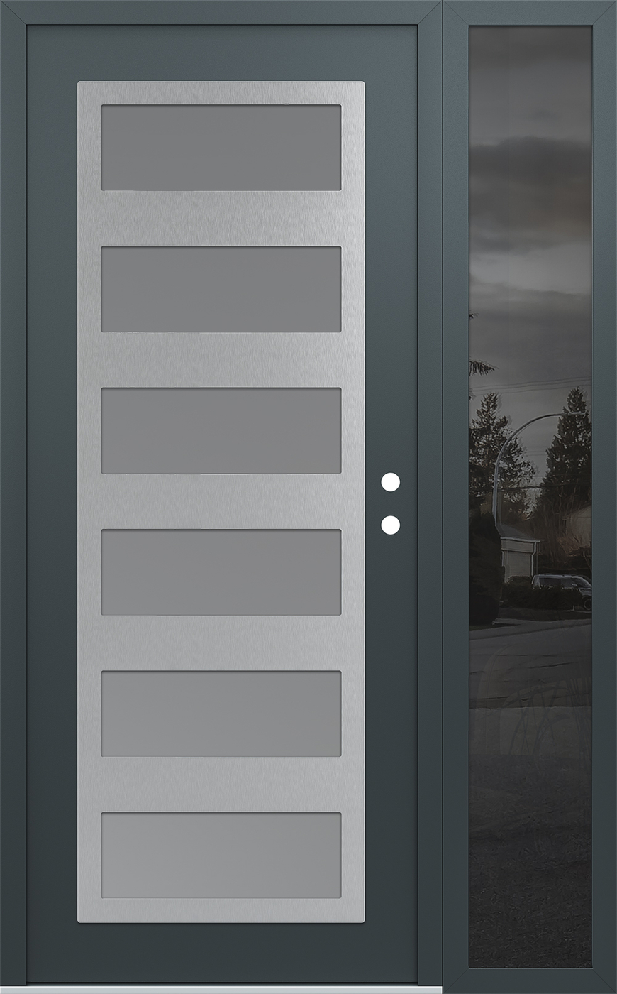 Modern Steel Front Door Diamond C9 48" x 80" anthracite/anthracite frosted Glass Panel stainless steel LHI with Sidelite mirrored Glass