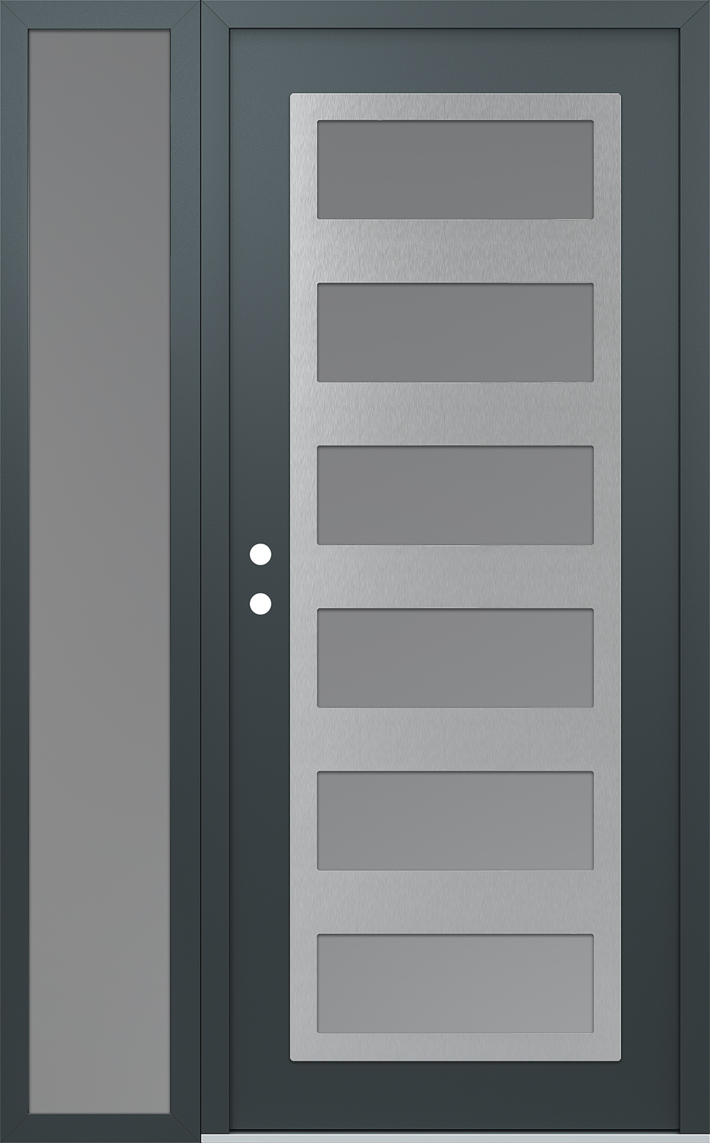 Modern Steel Front Door Diamond C9 48" x 80" anthracite/anthracite frosted Glass Panel stainless steel RHI with Sidelite frosted Glass