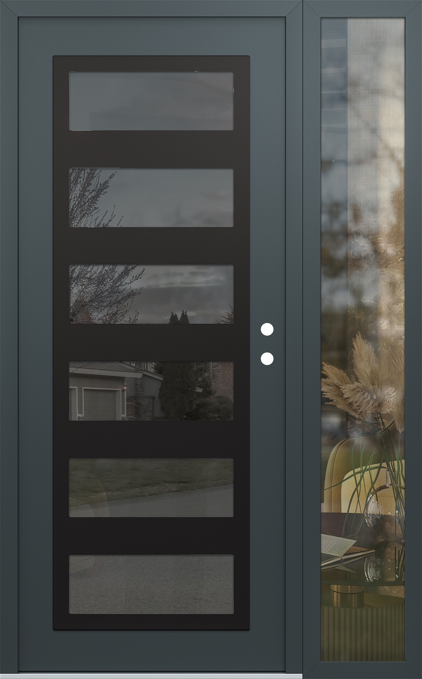 Modern Steel Front Door Diamond C9 48" x 80" anthracite/anthracite mirrored Glass Panel black LHI with Sidelite clear Glass
