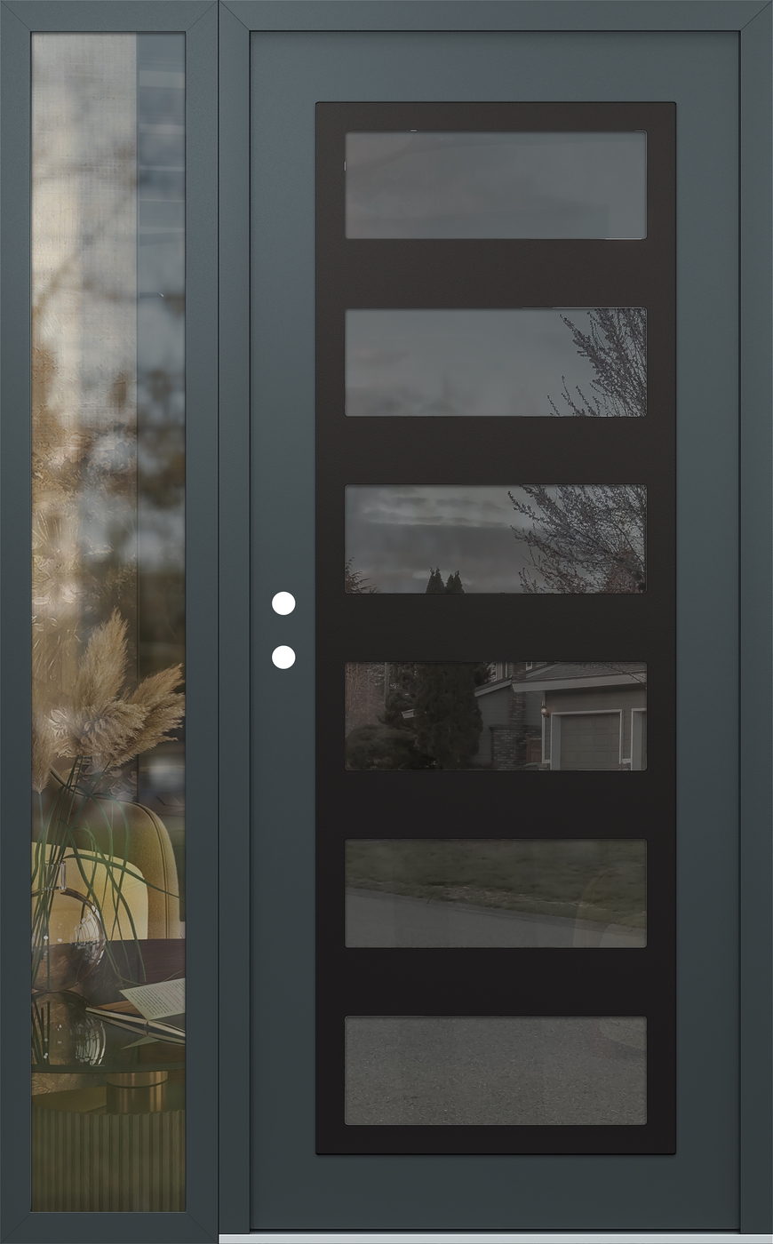 Modern Steel Front Door Diamond C9 48" x 80" anthracite/anthracite mirrored Glass Panel black RHI with Sidelite clear Glass