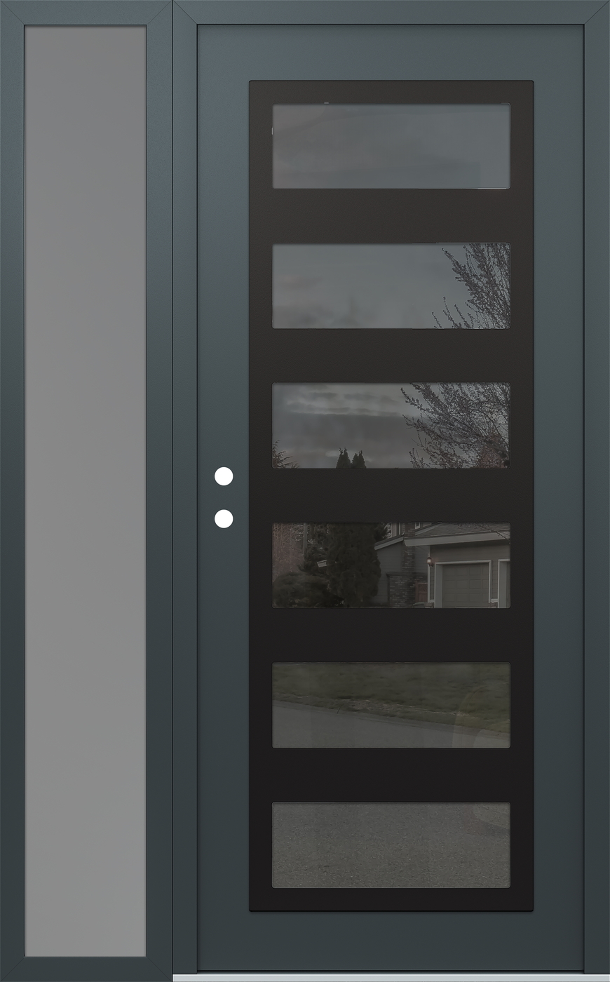Modern Steel Front Door Diamond C9 48" x 80" anthracite/anthracite mirrored Glass Panel black RHI with Sidelite frosted Glass