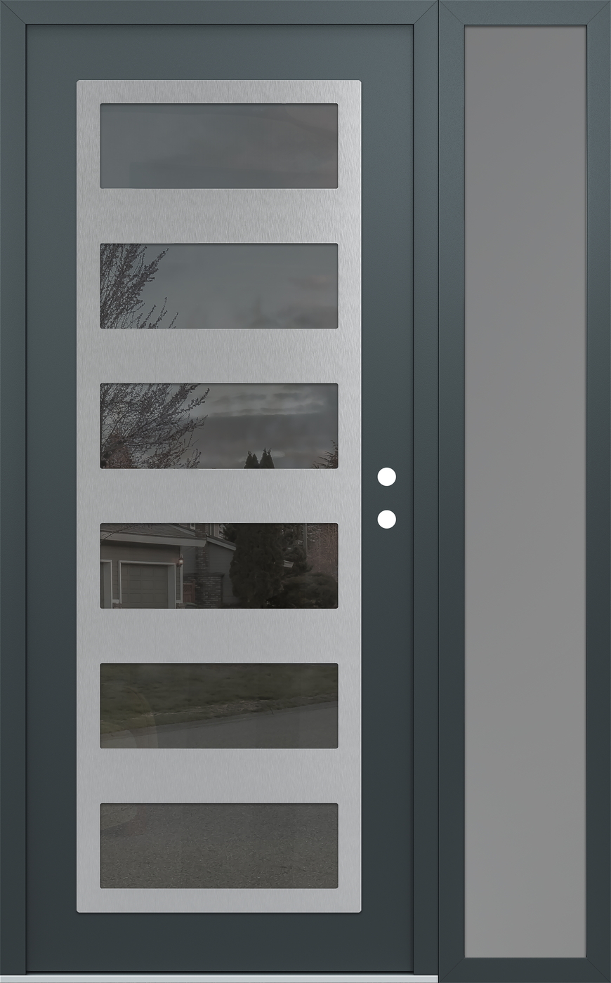 Modern Steel Front Door Diamond C9 48" x 80" anthracite/anthracite mirrored Glass Panel stainless steel LHI with Sidelite frosted Glass