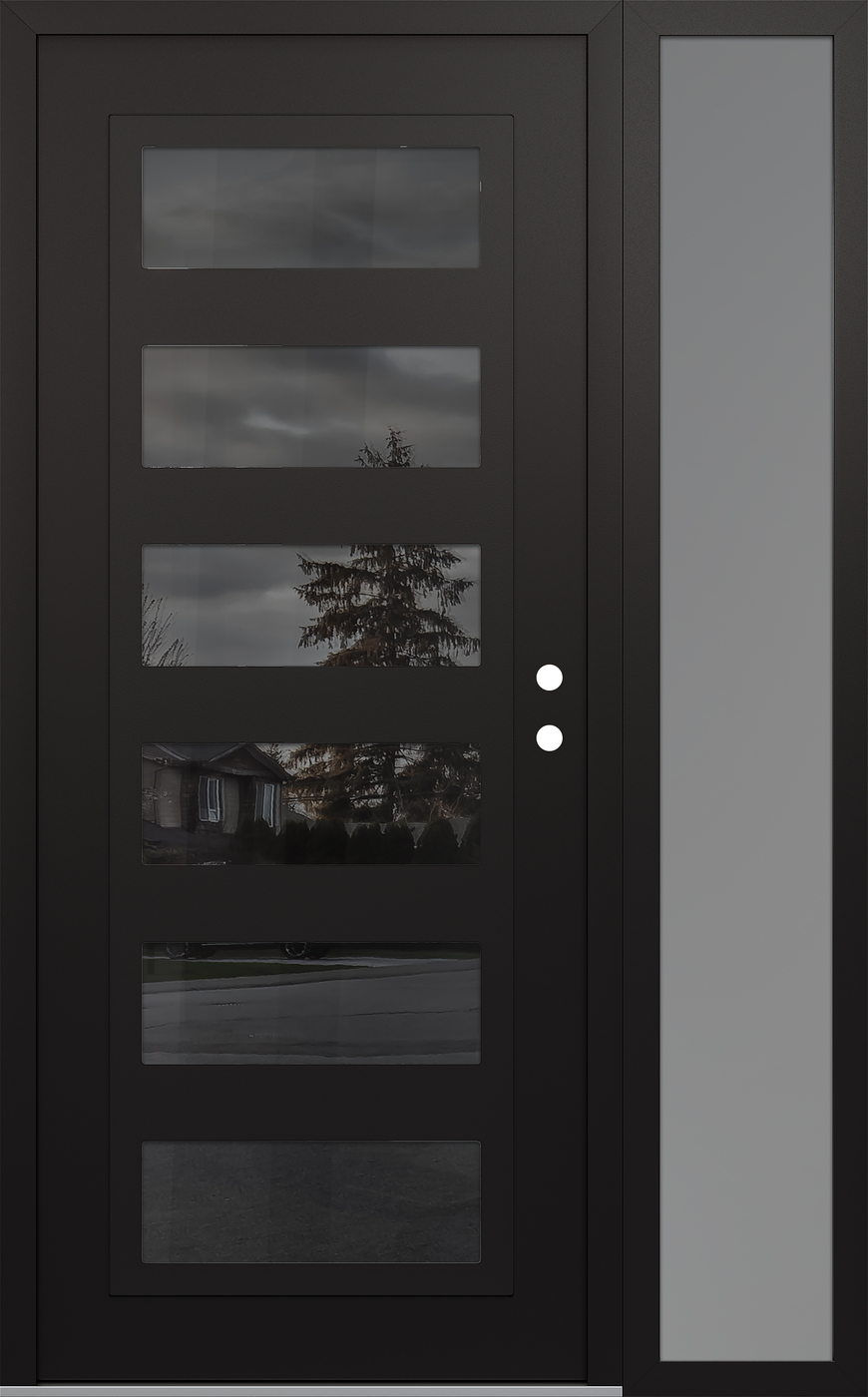 Modern Steel Front Door Diamond C9 48" x 80" black/black mirrored Glass Panel black LHI with Sidelite frosted Glass