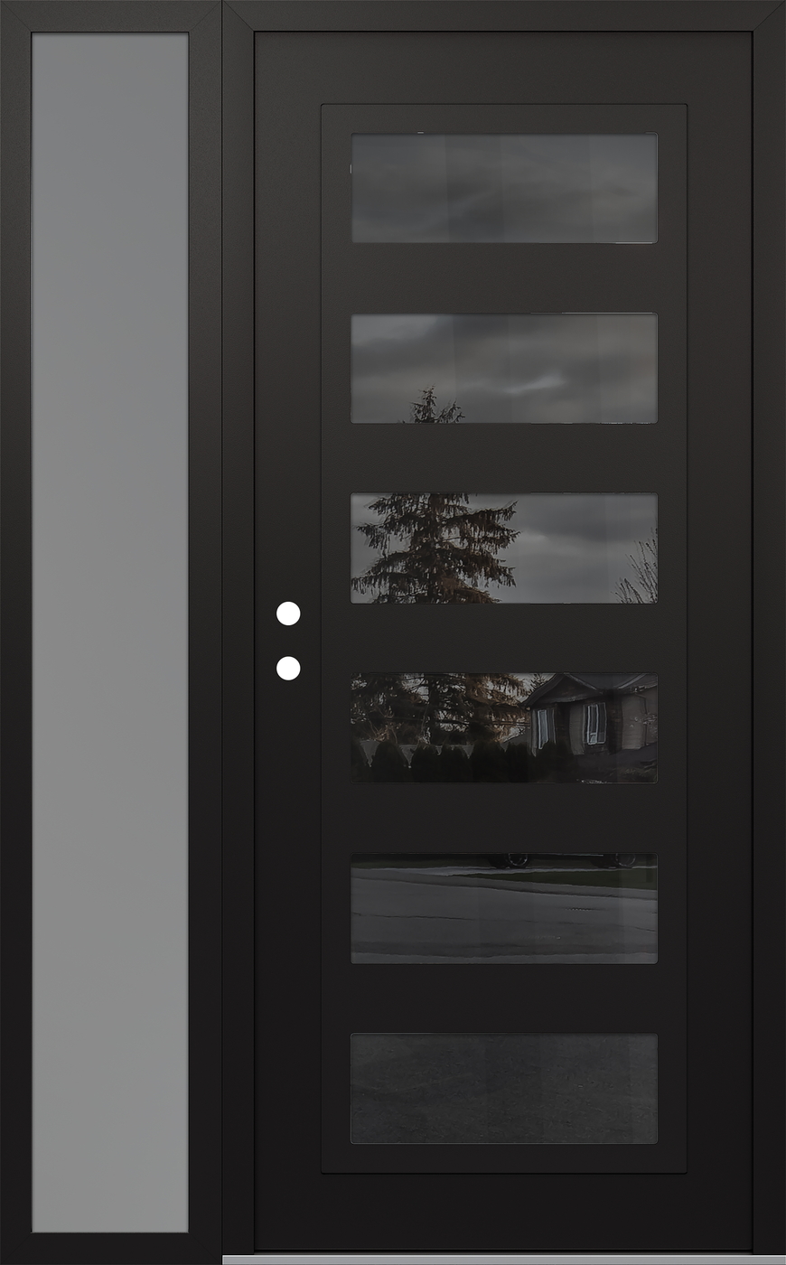 Modern Steel Front Door Diamond C9 48" x 80" black/black mirrored Glass Panel black RHI with Sidelite frosted Glass