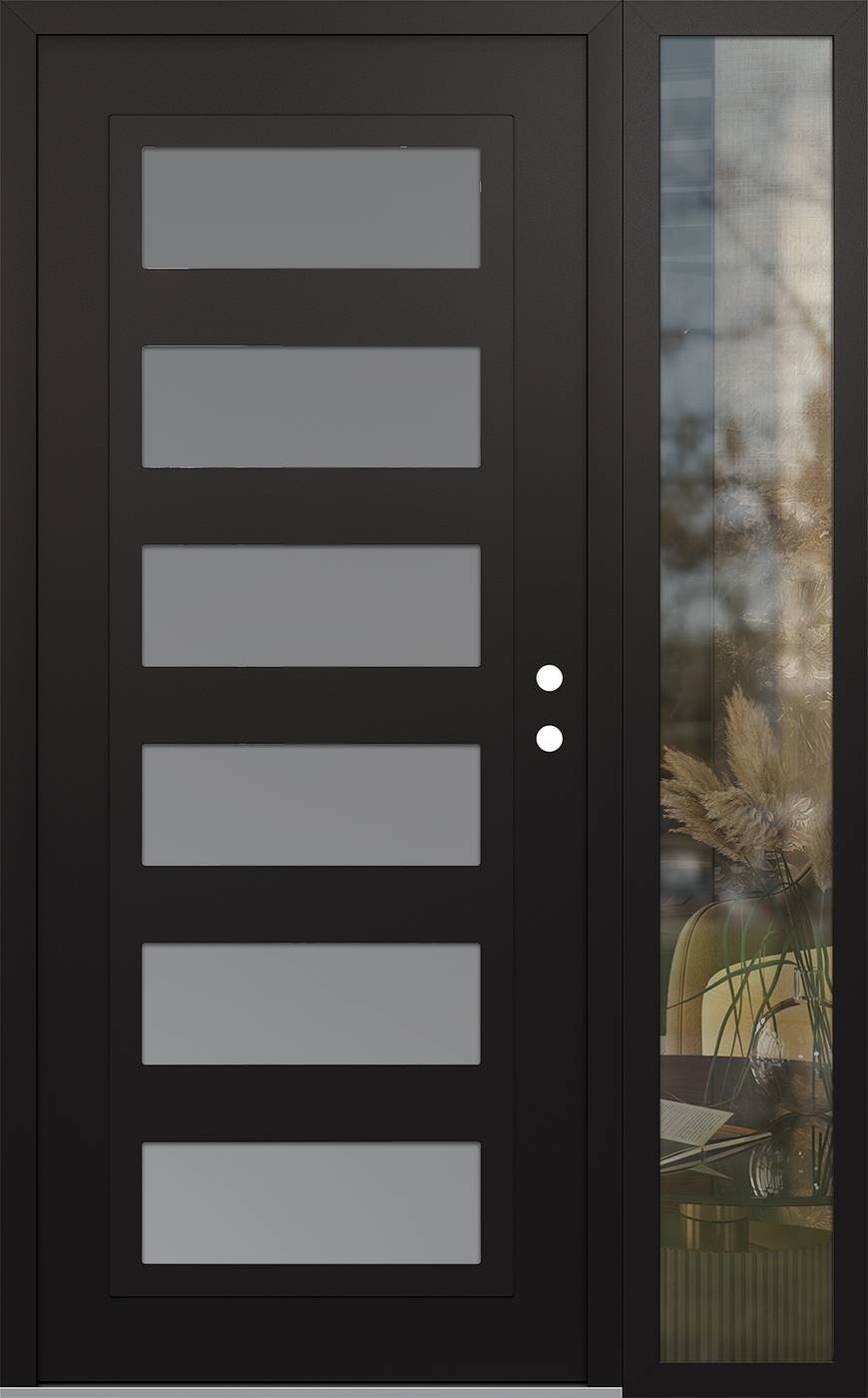 Modern Steel Front Door Diamond C9 48" x 80" black/white frosted Glass Panel black LHI with Sidelite clear Glass