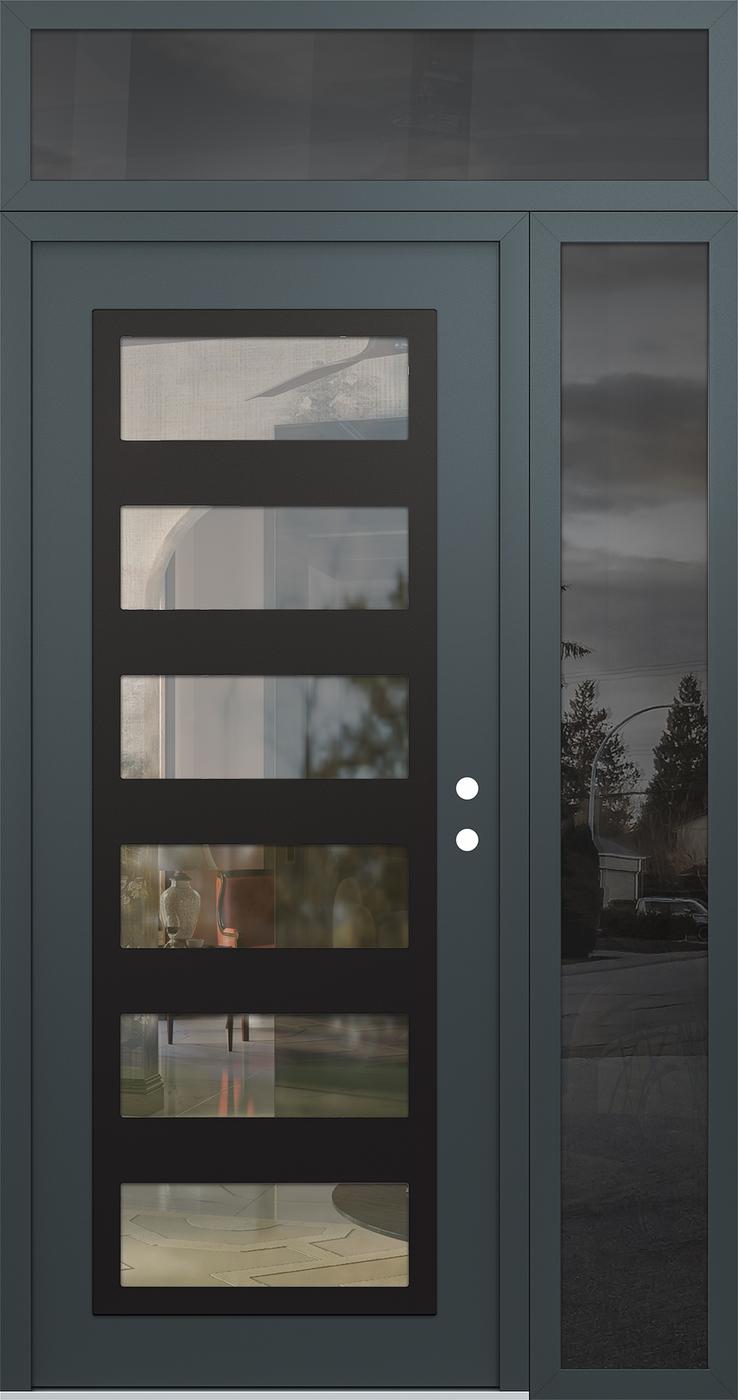 Modern Steel Front Door Diamond C9 48" x 96" anthracite/anthracite clear Glass Panel black LHI with Sidelite and Transom mirrored Glass