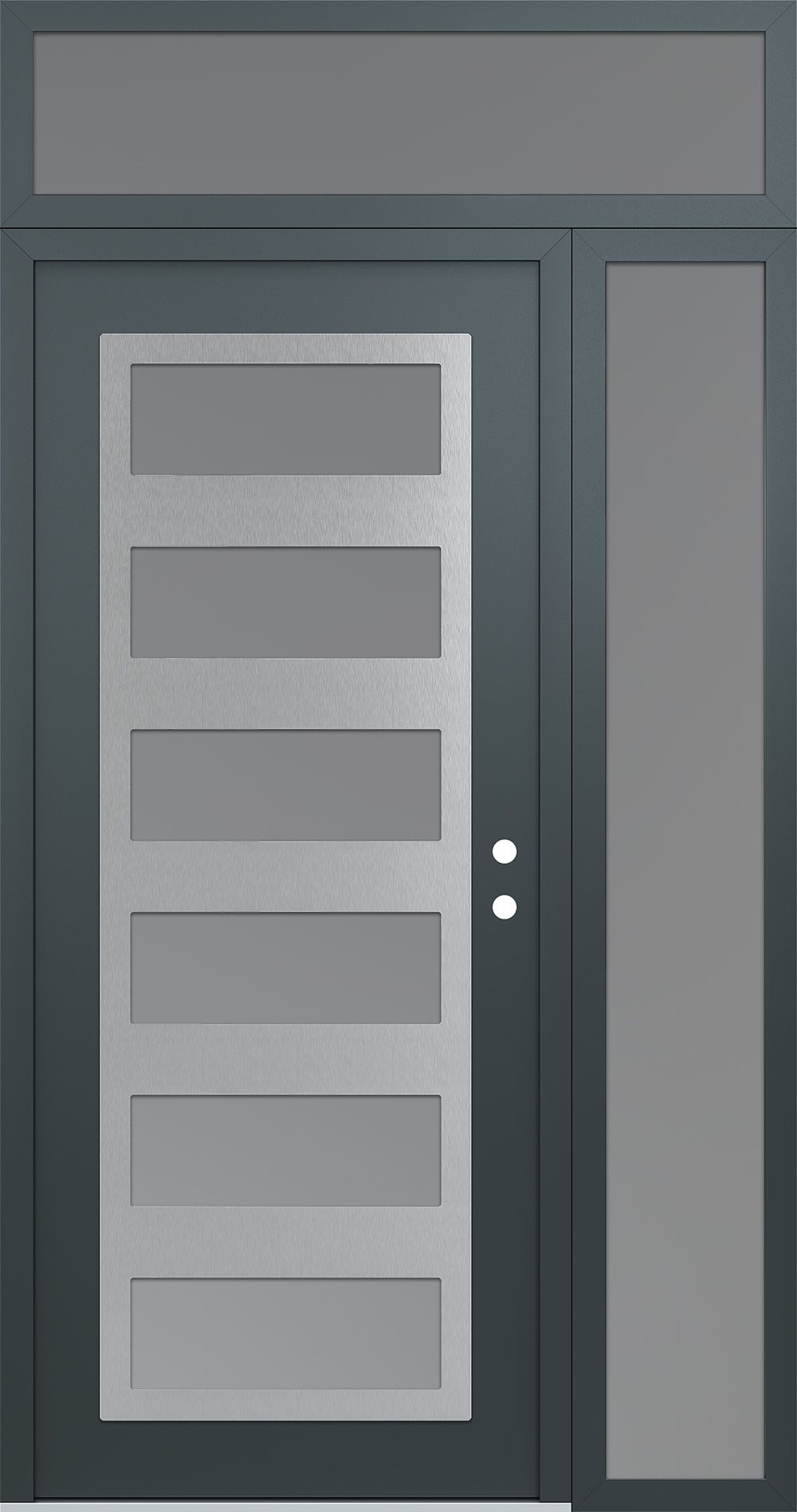 Modern Steel Front Door Diamond C9 48" x 96" anthracite/anthracite frosted Glass Panel stainless steel LHI with Sidelite and Transom frosted Glass