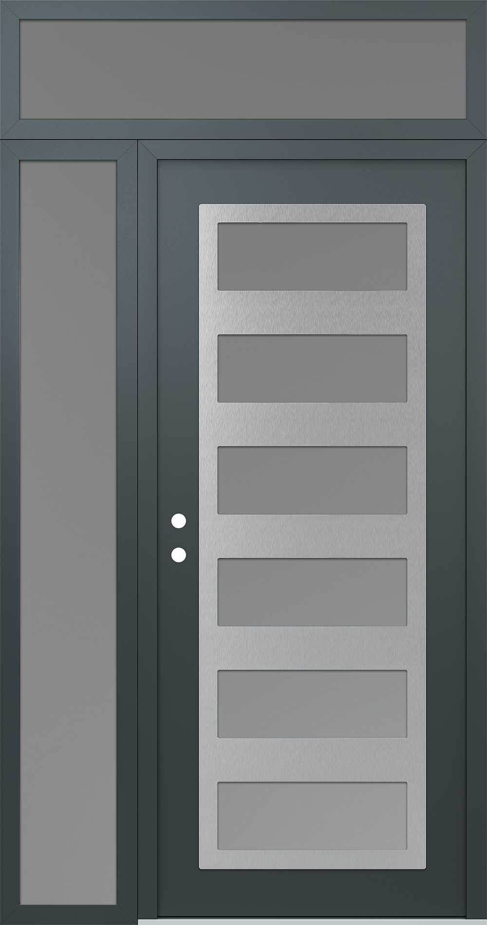 Modern Steel Front Door Diamond C9 48" x 96" anthracite/anthracite frosted Glass Panel stainless steel RHI with Sidelite and Transom frosted Glass