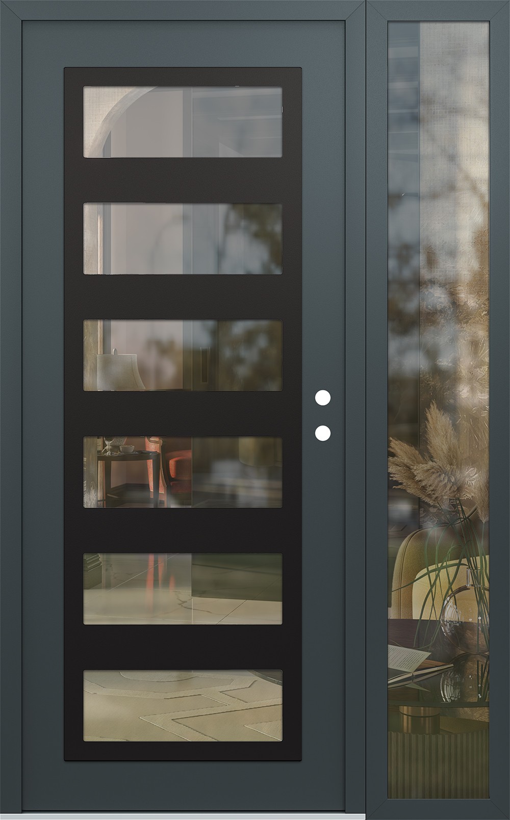 Modern Steel Front Door Diamond C9 50" x 80" anthracite/anthracite clear Glass Panel black LHI with Sidelite clear Glass