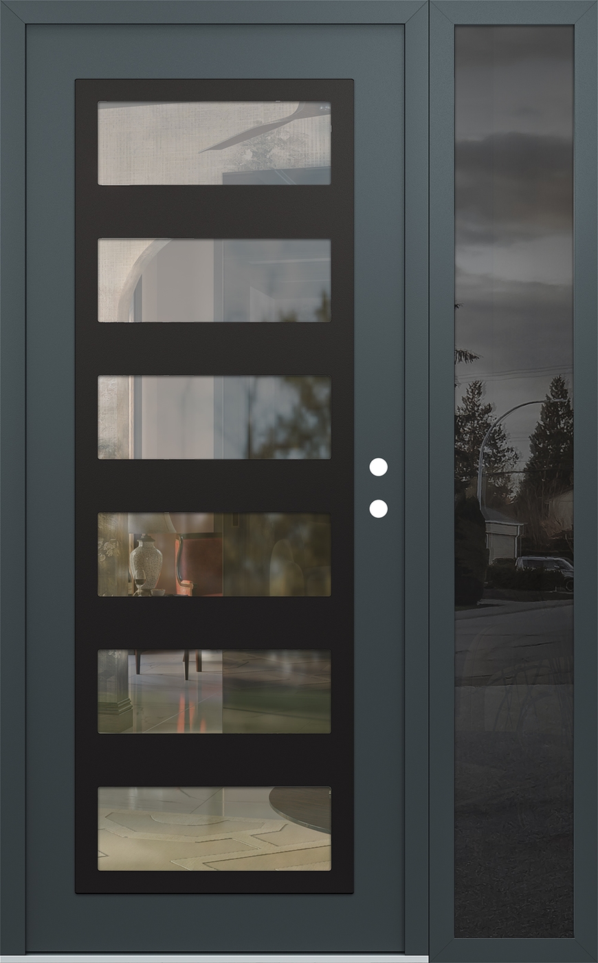 Modern Steel Front Door Diamond C9 50" x 80" anthracite/anthracite clear Glass Panel black LHI with Sidelite mirrored Glass