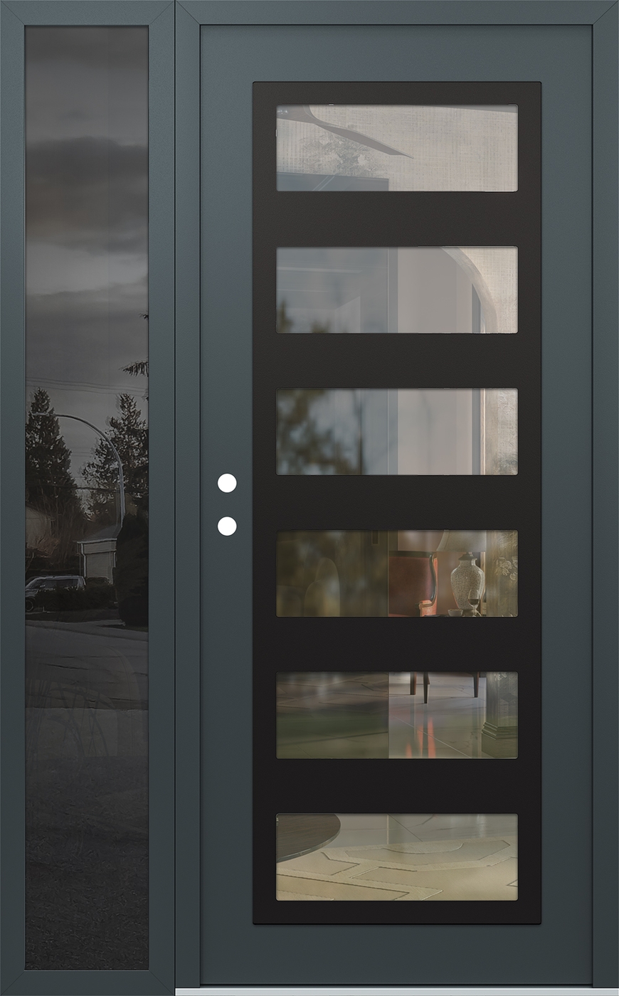 Modern Steel Front Door Diamond C9 50" x 80" anthracite/anthracite clear Glass Panel black RHI with Sidelite mirrored Glass