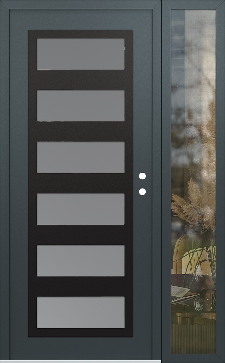 Modern Steel Front Door Diamond C9 50" x 80" anthracite/anthracite frosted Glass Panel black LHI with Sidelite clear Glass