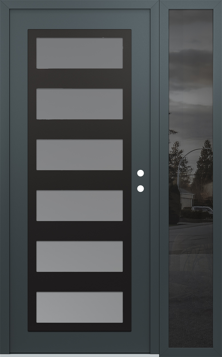 Modern Steel Front Door Diamond C9 50" x 80" anthracite/anthracite frosted Glass Panel black LHI with Sidelite mirrored Glass