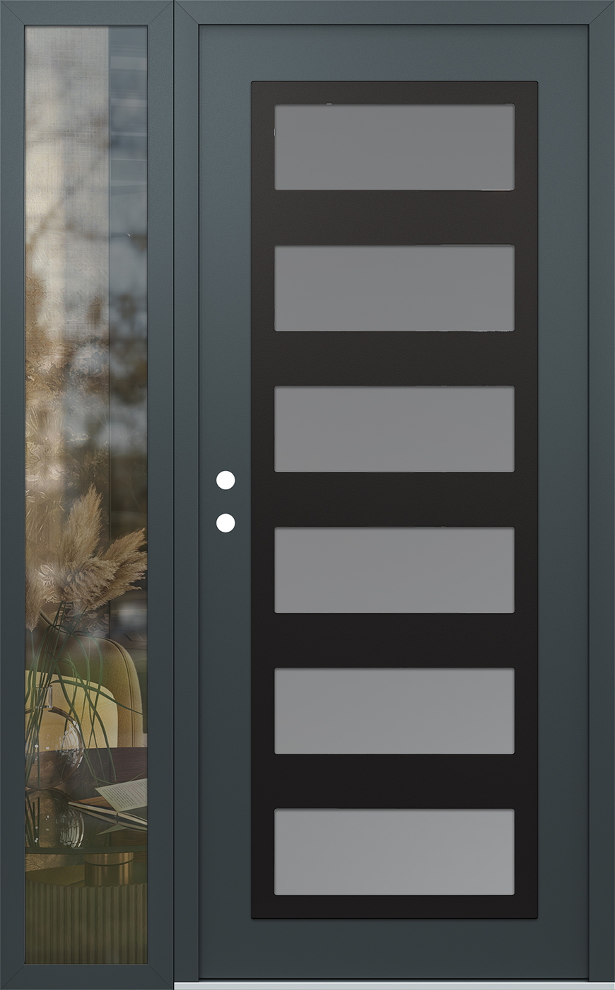 Modern Steel Front Door Diamond C9 50" x 80" anthracite/anthracite frosted Glass Panel black RHI with Sidelite clear Glass
