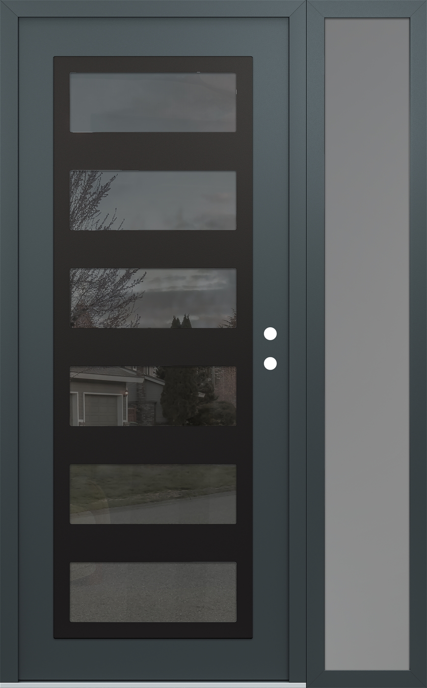 Modern Steel Front Door Diamond C9 50" x 80" anthracite/anthracite mirrored Glass Panel black LHI with Sidelite frosted Glass
