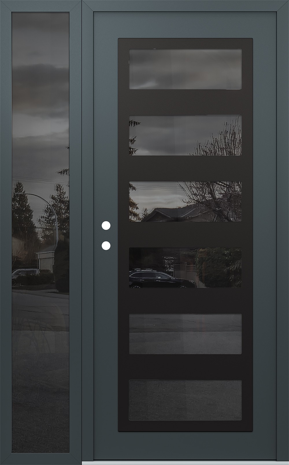 Modern Steel Front Door Diamond C9 50" x 80" anthracite/anthracite mirrored Glass Panel black RHI with Sidelite mirrored Glass