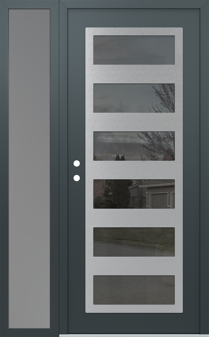 Modern Steel Front Door Diamond C9 50" x 80" anthracite/anthracite mirrored Glass Panel stainless steel RHI with Sidelite frosted Glass