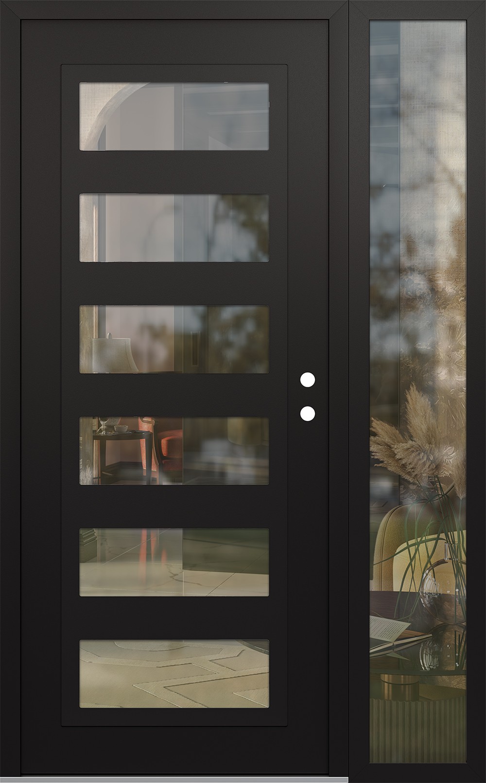 Modern Steel Front Door Diamond C9 50" x 80" black/black clear Glass Panel black LHI with Sidelite clear Glass