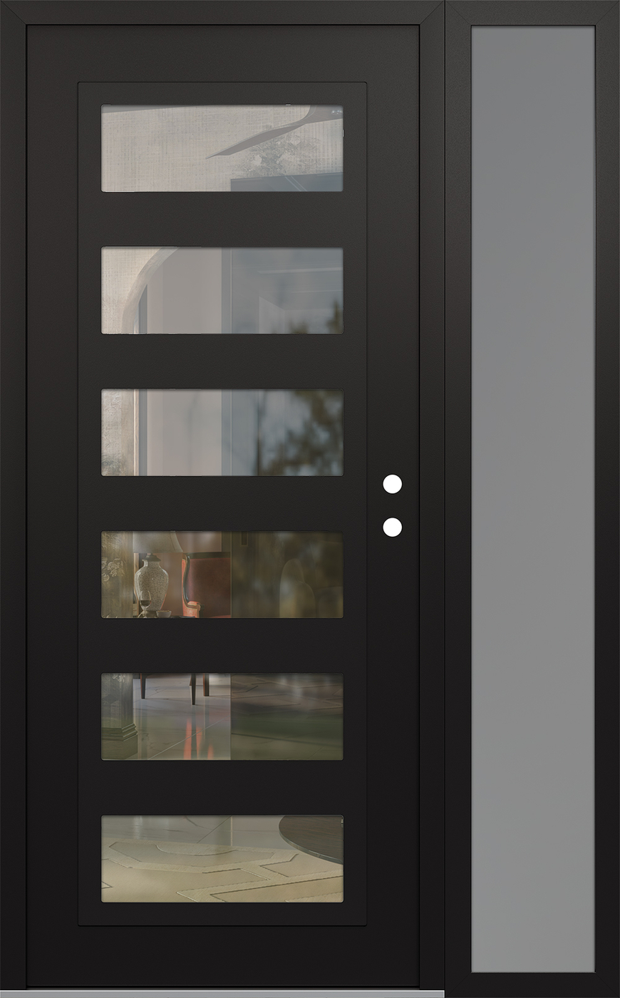 Modern Steel Front Door Diamond C9 50" x 80" black/black clear Glass Panel black LHI with Sidelite frosted Glass