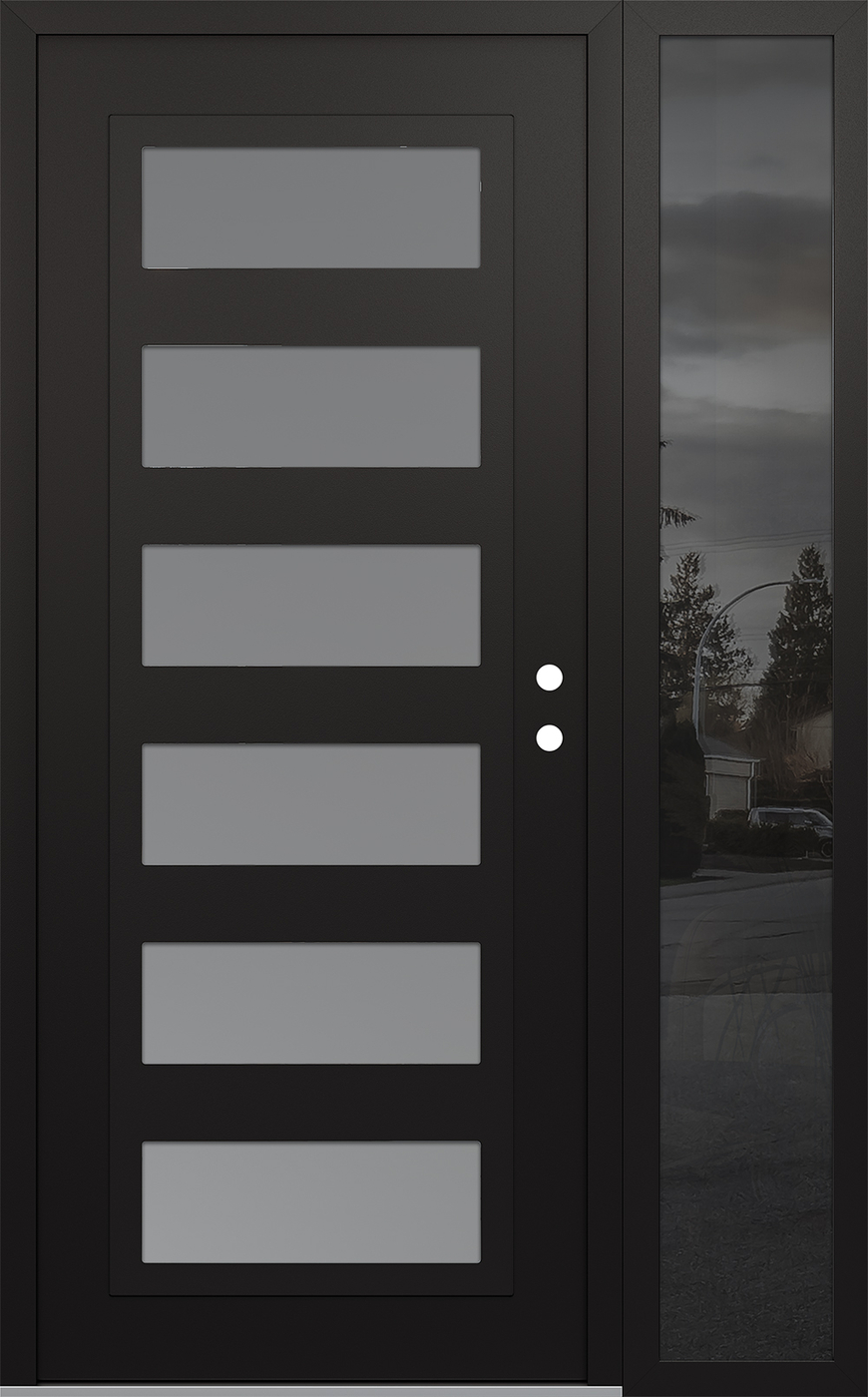 Modern Steel Front Door Diamond C9 50" x 80" black/white frosted Glass Panel black LHI with Sidelite mirrored Glass