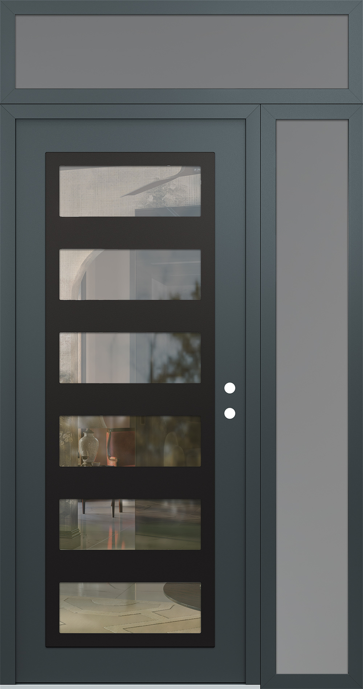 Modern Steel Front Door Diamond C9 50" x 96" anthracite/anthracite clear Glass Panel black LHI with Sidelite and Transom frosted Glass