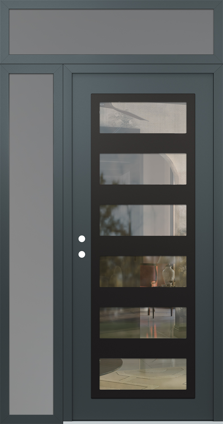 Modern Steel Front Door Diamond C9 50" x 96" anthracite/anthracite clear Glass Panel black RHI with Sidelite and Transom frosted Glass