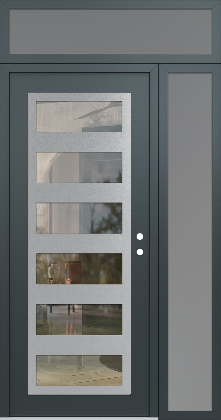 Modern Steel Front Door Diamond C9 50" x 96" anthracite/anthracite clear Glass Panel stainless steel LHI with Sidelite and Transom frosted Glass