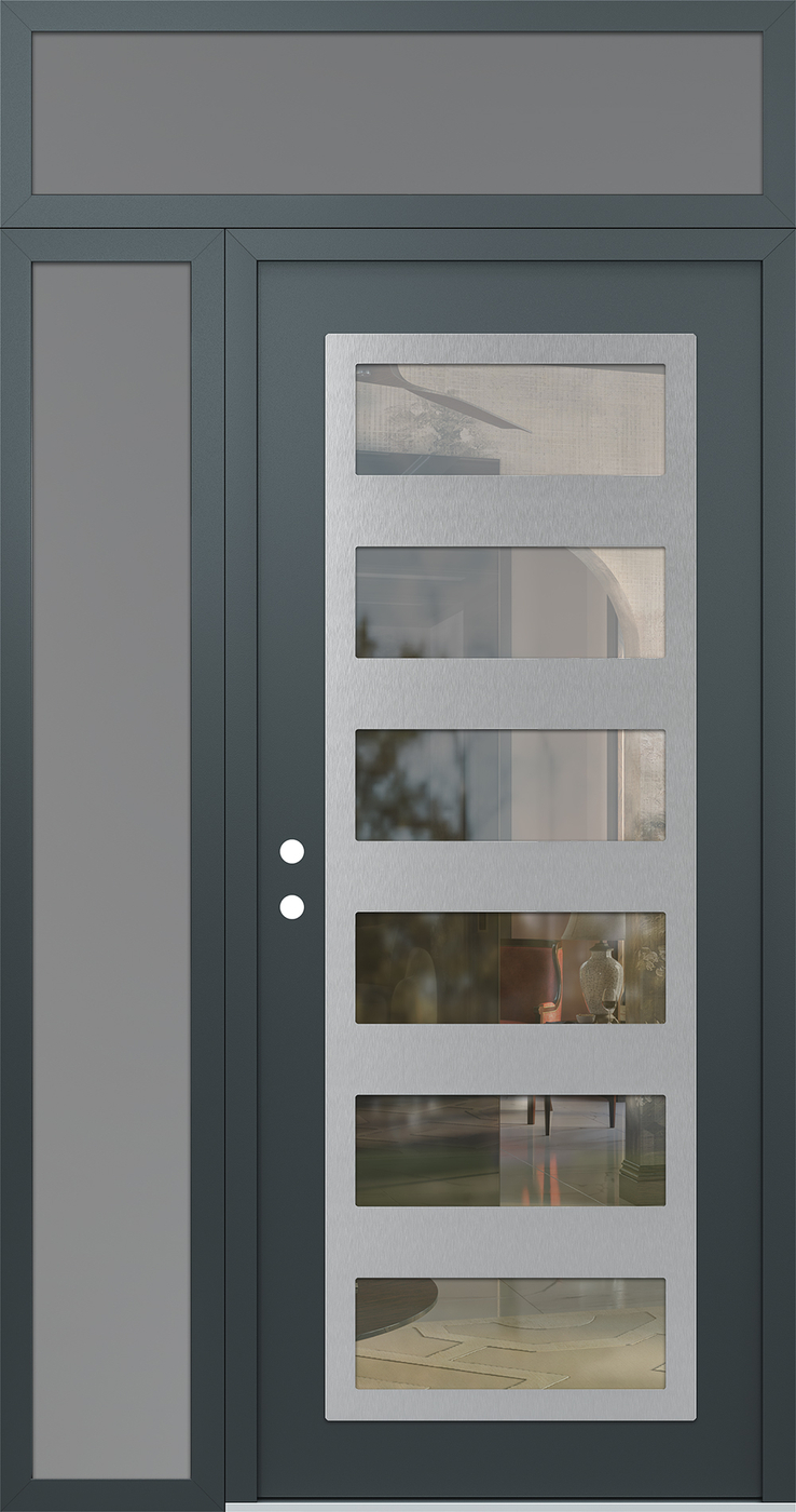 Modern Steel Front Door Diamond C9 50" x 96" anthracite/anthracite clear Glass Panel stainless steel RHI with Sidelite and Transom frosted Glass