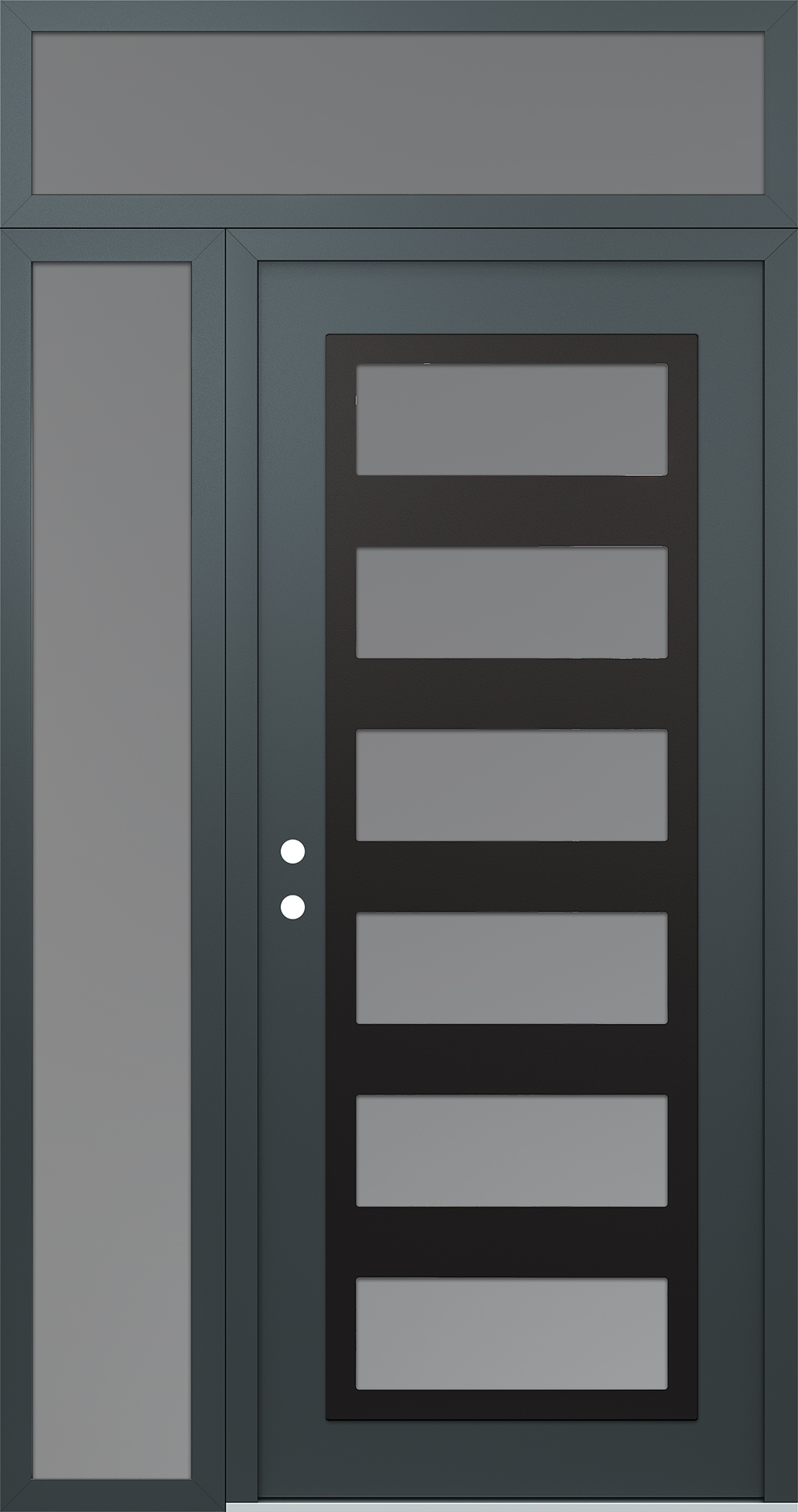 Modern Steel Front Door Diamond C9 50" x 96" anthracite/anthracite frosted Glass Panel black RHI with Sidelite and Transom frosted Glass