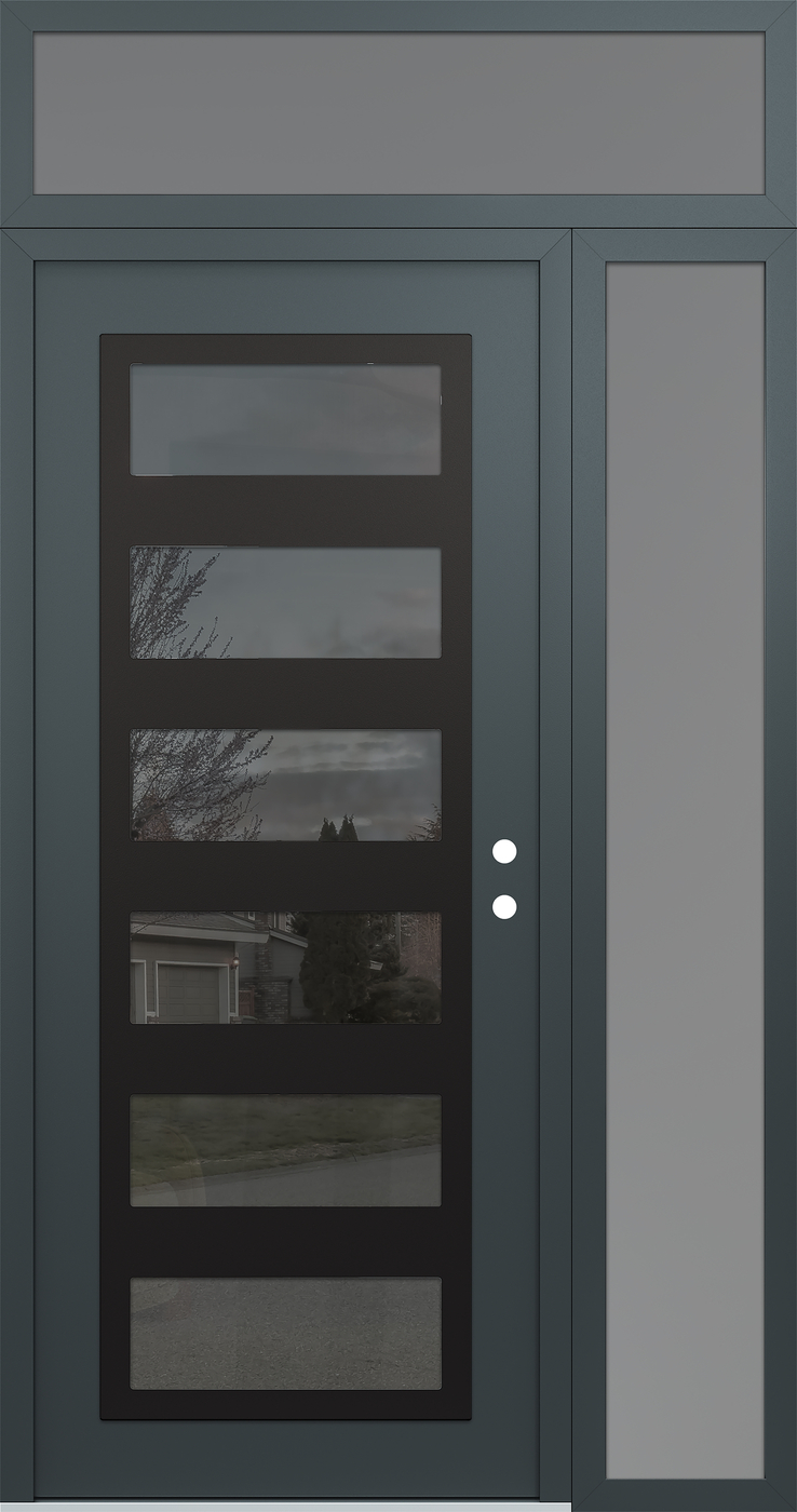 Modern Steel Front Door Diamond C9 50" x 96" anthracite/anthracite mirrored Glass Panel black LHI with Sidelite and Transom frosted Glass