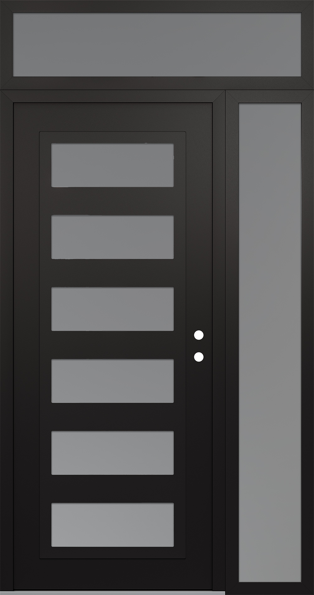 Modern Steel Front Door Diamond C9 50" x 96" black/white frosted Glass Panel black LHI with Sidelite and Transom frosted Glass