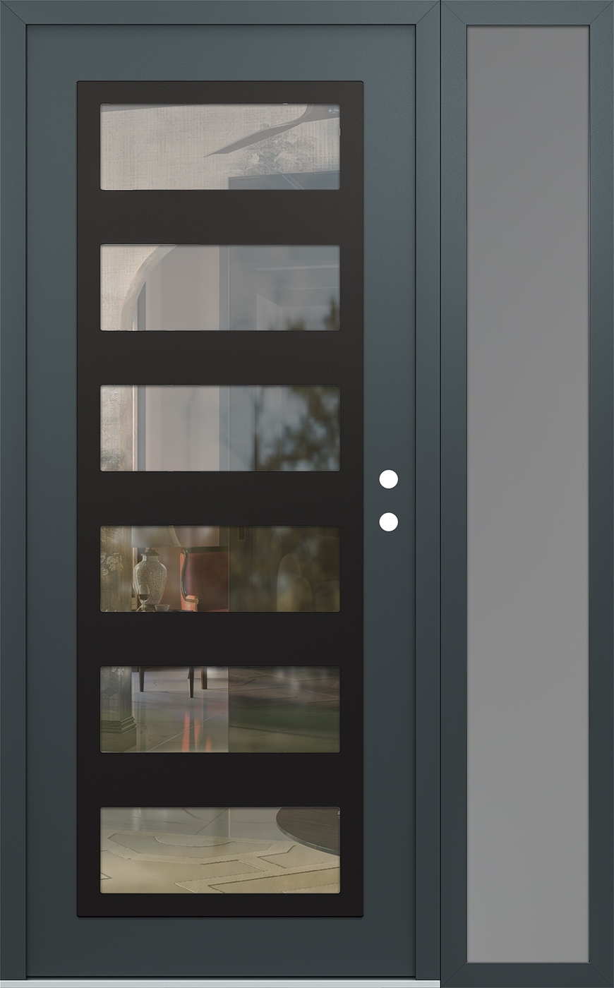 Modern Steel Front Door Diamond C9 52" x 80" anthracite/anthracite clear Glass Panel black LHI with Sidelite frosted Glass