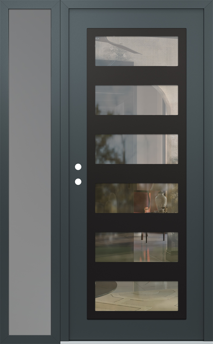 Modern Steel Front Door Diamond C9 52" x 80" anthracite/anthracite clear Glass Panel black RHI with Sidelite frosted Glass