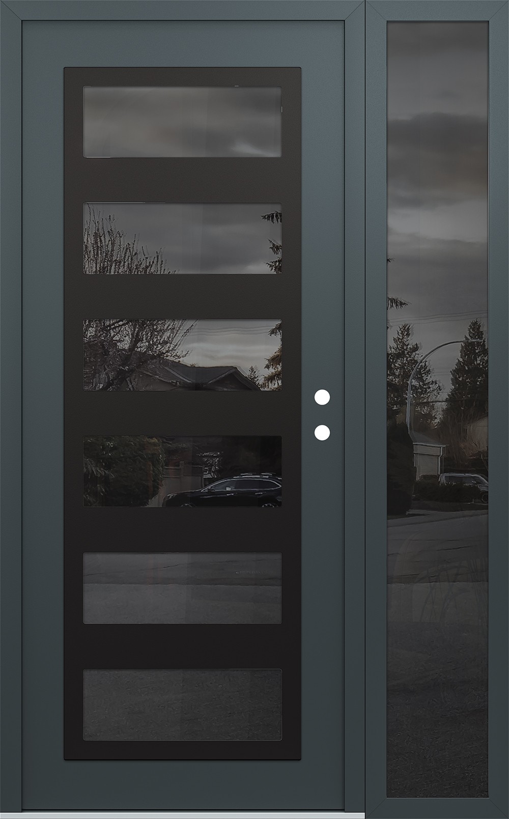 Modern Steel Front Door Diamond C9 52" x 80" anthracite/anthracite mirrored Glass Panel black LHI with Sidelite mirrored Glass