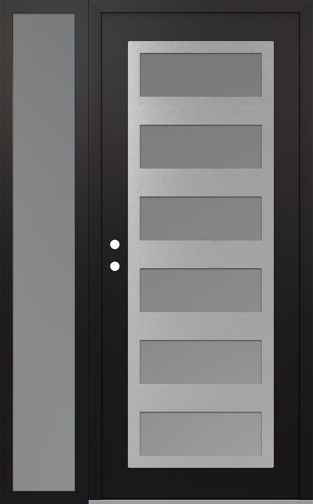 Modern Steel Front Door Diamond C9 52" x 80" black/white frosted Glass Panel stainless steel RHI with Sidelite frosted Glass