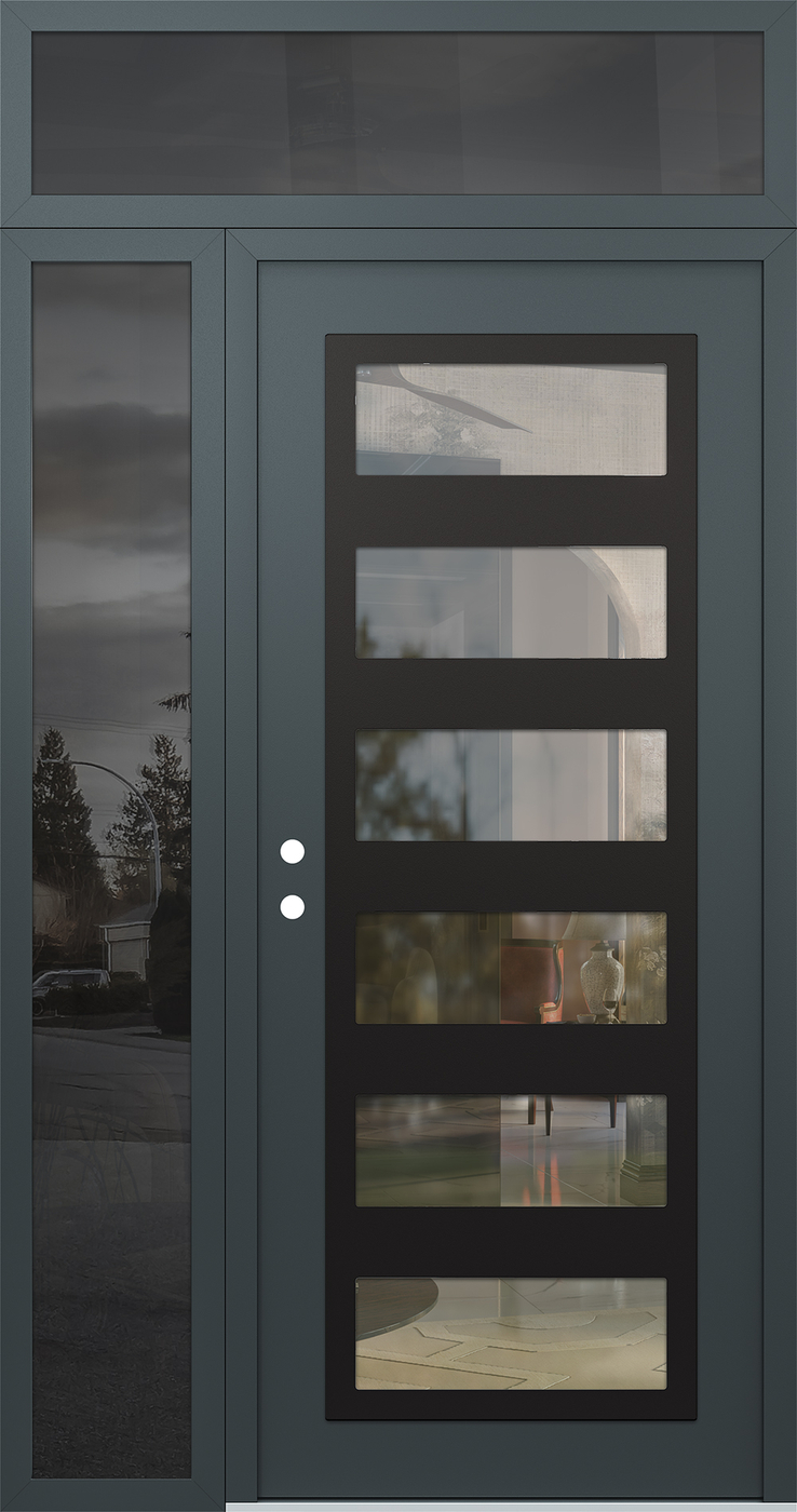 Modern Steel Front Door Diamond C9 52" x 96" anthracite/anthracite clear Glass Panel black RHI with Sidelite and Transom mirrored Glass