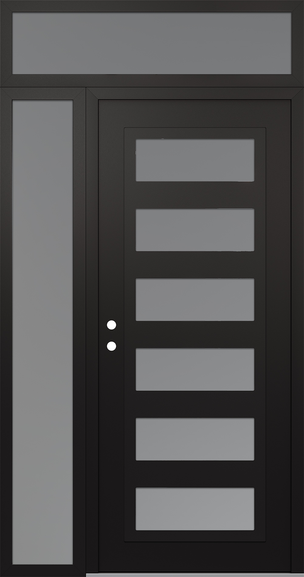 Modern Steel Front Door Diamond C9 52" x 96" black/white frosted Glass Panel black RHI with Sidelite and Transom frosted Glass