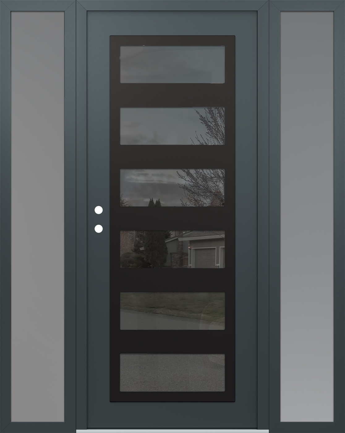 Modern Steel Front Door Diamond C9 60" x 80" anthracite/anthracite mirrored Glass Panel black RHI with 2 Sidelites frosted Glass
