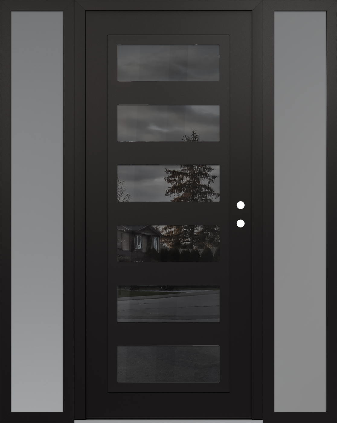Modern Steel Front Door Diamond C9 60" x 80" black/black mirrored Glass Panel black LHI with 2 Sidelites frosted Glass