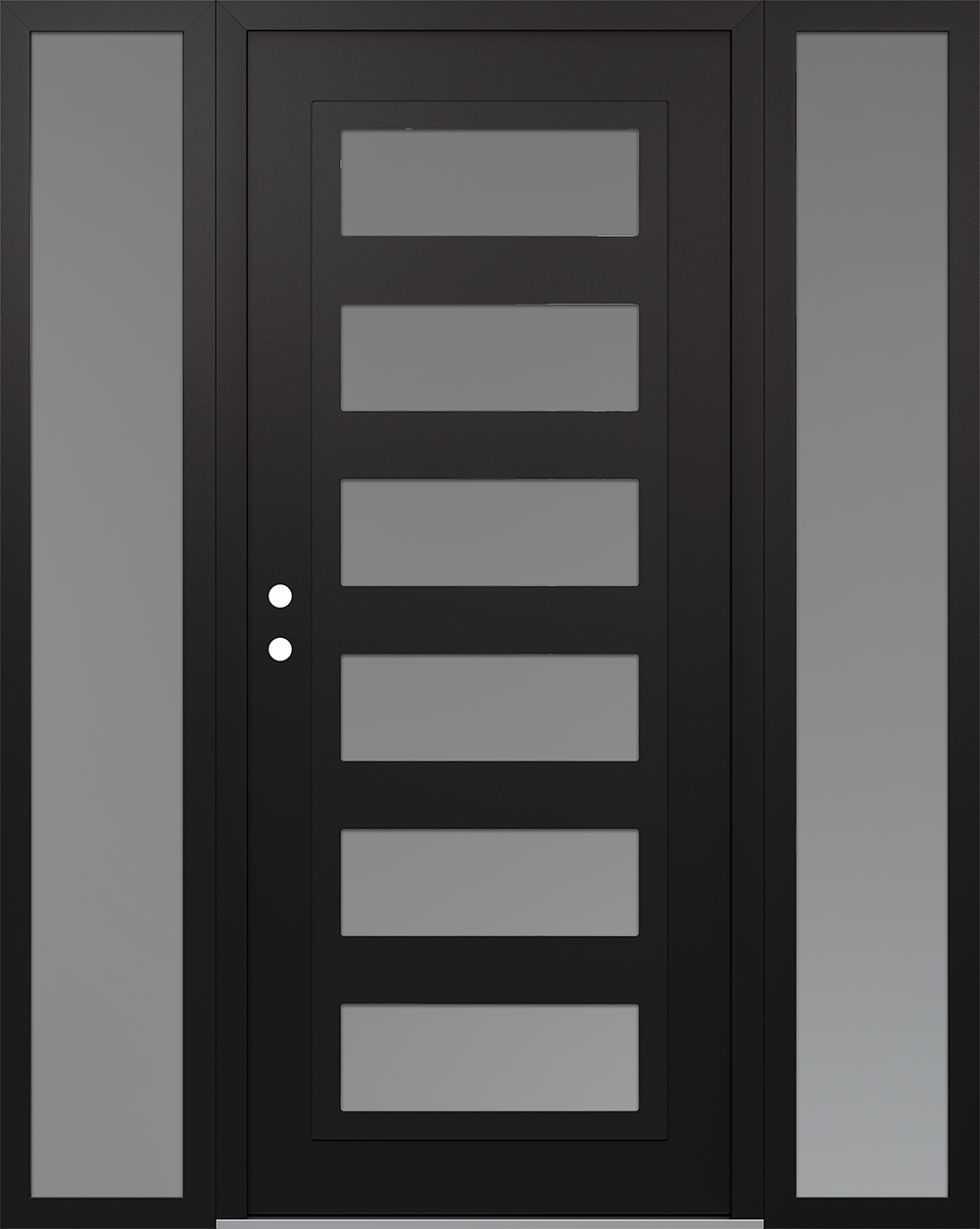 Modern Steel Front Door Diamond C9 60" x 80" black/white frosted Glass Panel black RHI with 2 Sidelites frosted Glass
