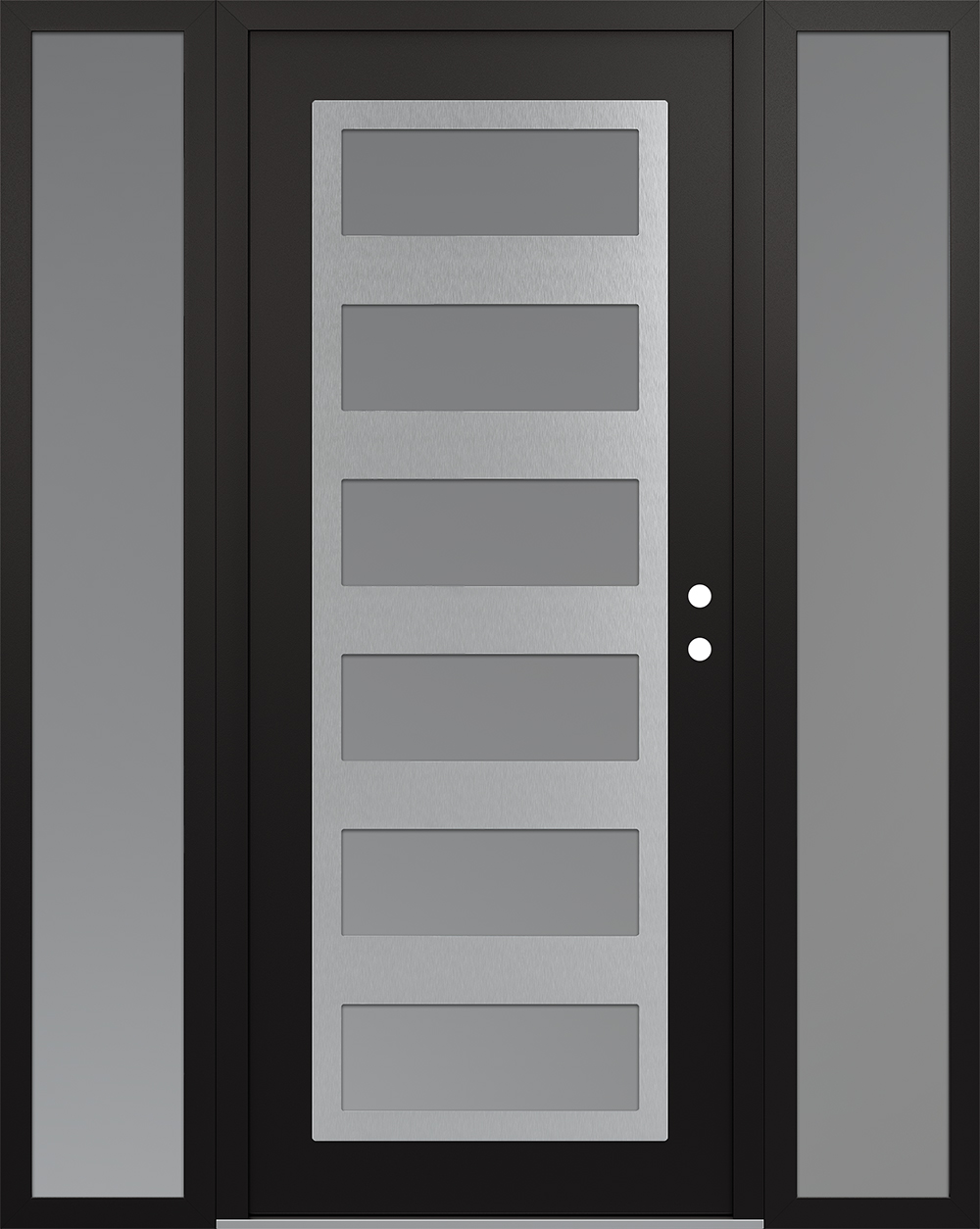 Modern Steel Front Door Diamond C9 60" x 80" black/white frosted Glass Panel stainless steel LHI with 2 Sidelites frosted Glass