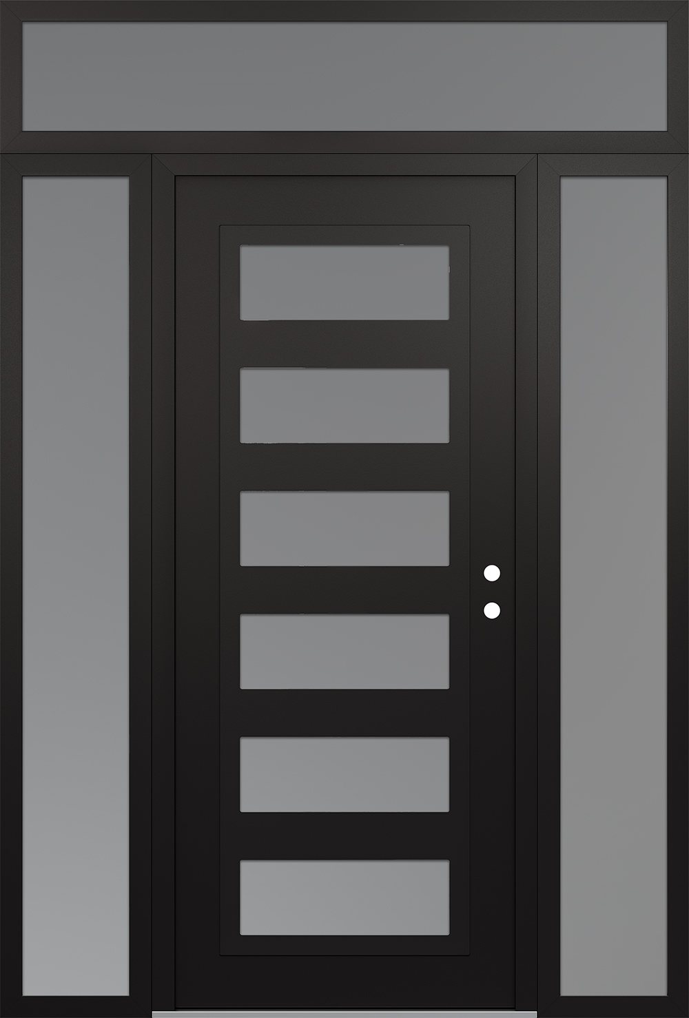 Modern Steel Front Door Diamond C9 60" x 96" black/white frosted Glass Panel black LHI with 2 Sidelites and Transom frosted Glass