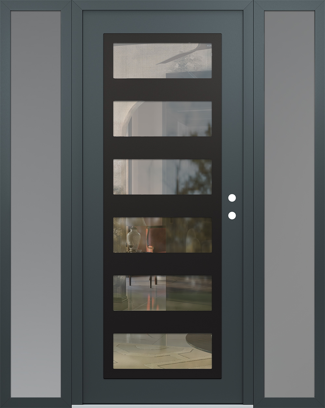 Modern Steel Front Door Diamond C9 64" x 80" anthracite/anthracite clear Glass Panel black LHI with 2 Sidelites frosted Glass