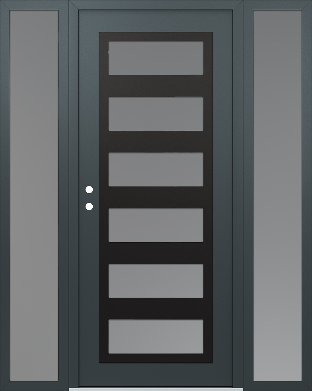 Modern Steel Front Door Diamond C9 64" x 80" anthracite/anthracite frosted Glass Panel black RHI with 2 Sidelites frosted Glass