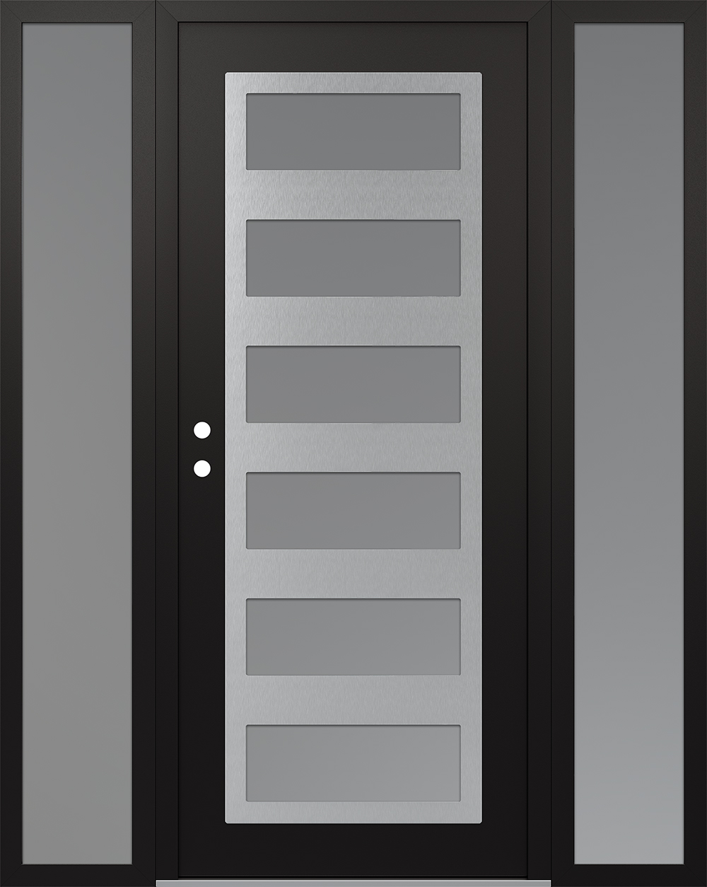 Modern Steel Front Door Diamond C9 64" x 80" black/white frosted Glass Panel stainless steel RHI with 2 Sidelites frosted Glass