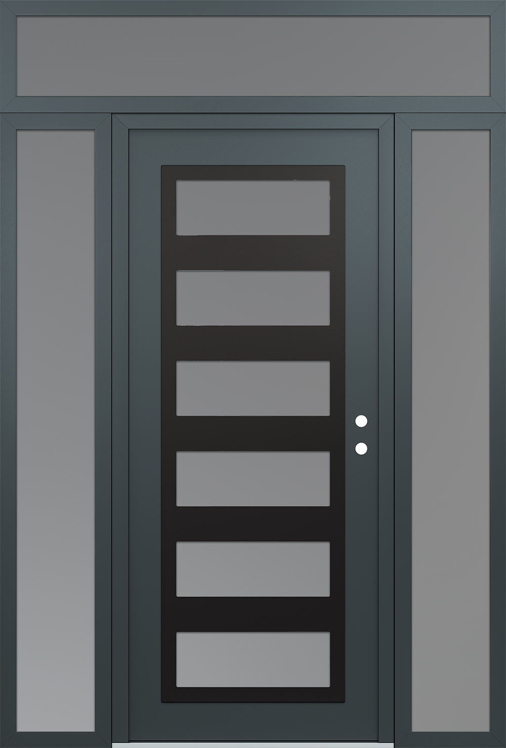 Modern Steel Front Door Diamond C9 64" x 96" anthracite/anthracite frosted Glass Panel black LHI with 2 Sidelites and Transom frosted Glass
