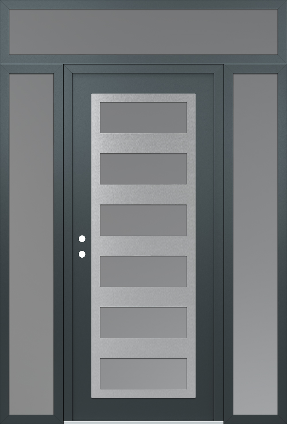 Modern Steel Front Door Diamond C9 64" x 96" anthracite/anthracite frosted Glass Panel stainless steel RHI with 2 Sidelites and Transom frosted Glass